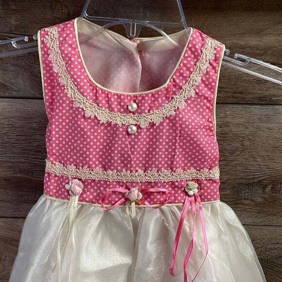 MARAVILL2 Girls Pink and White Polka Dot Tulle Fancy Dress Size 4 - Picture 4 of 8